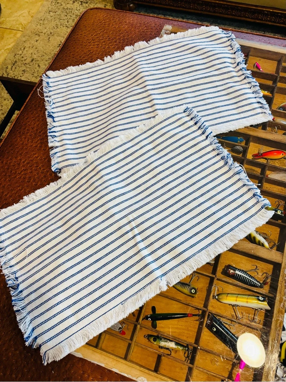 Farmhouse Blue & White Ticking Stripe Pillow Covers with Fringe – Set of 2